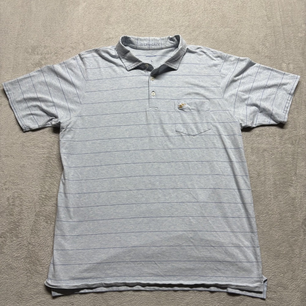 B. Draddy USA Men's L Frank Polo Shirt Blue Striped Pima Cotton Golf Pocket